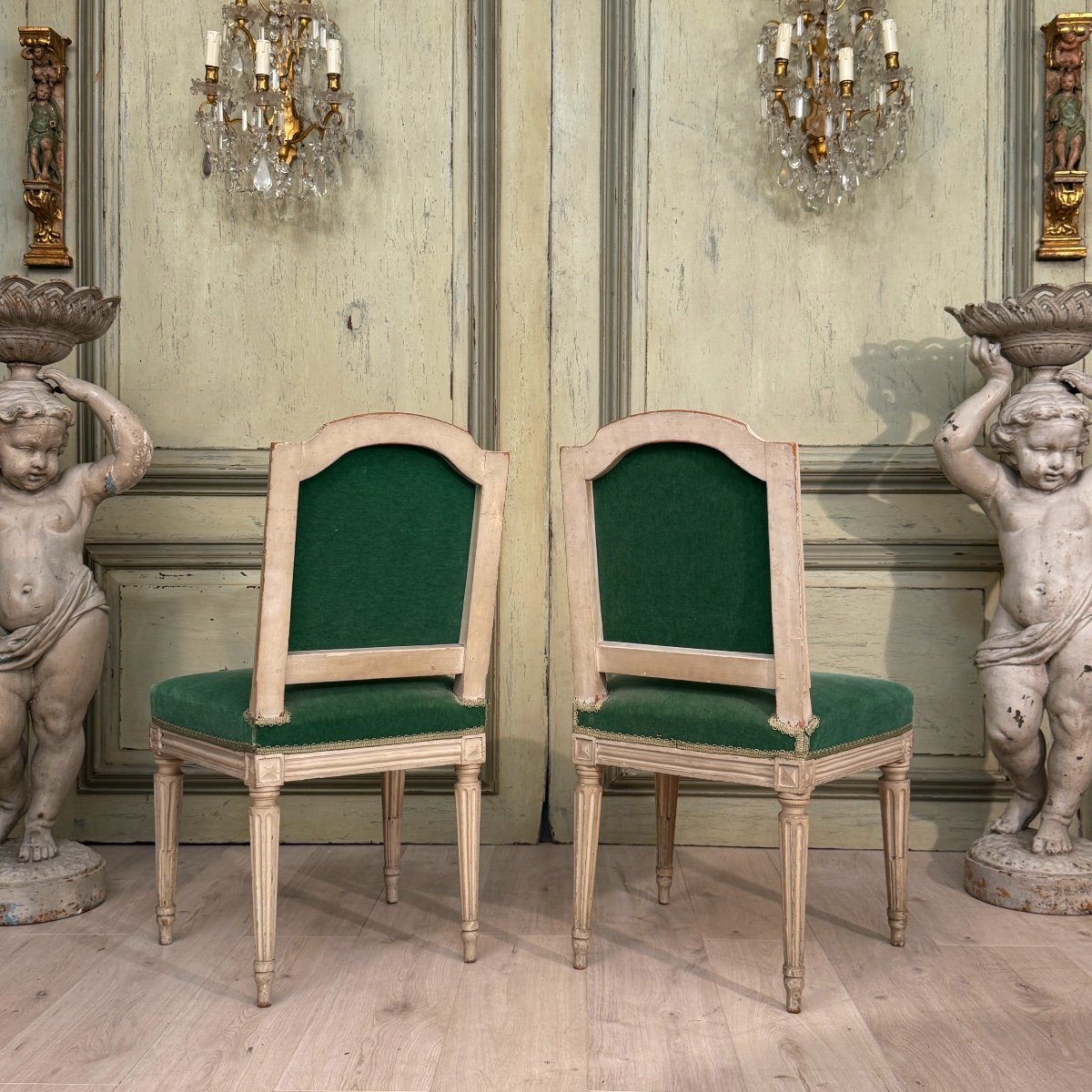 Brizard Sulpice, Paire De Chaises En Bois Laqué d'Epoque Louis XVI, Vers 1780-photo-3