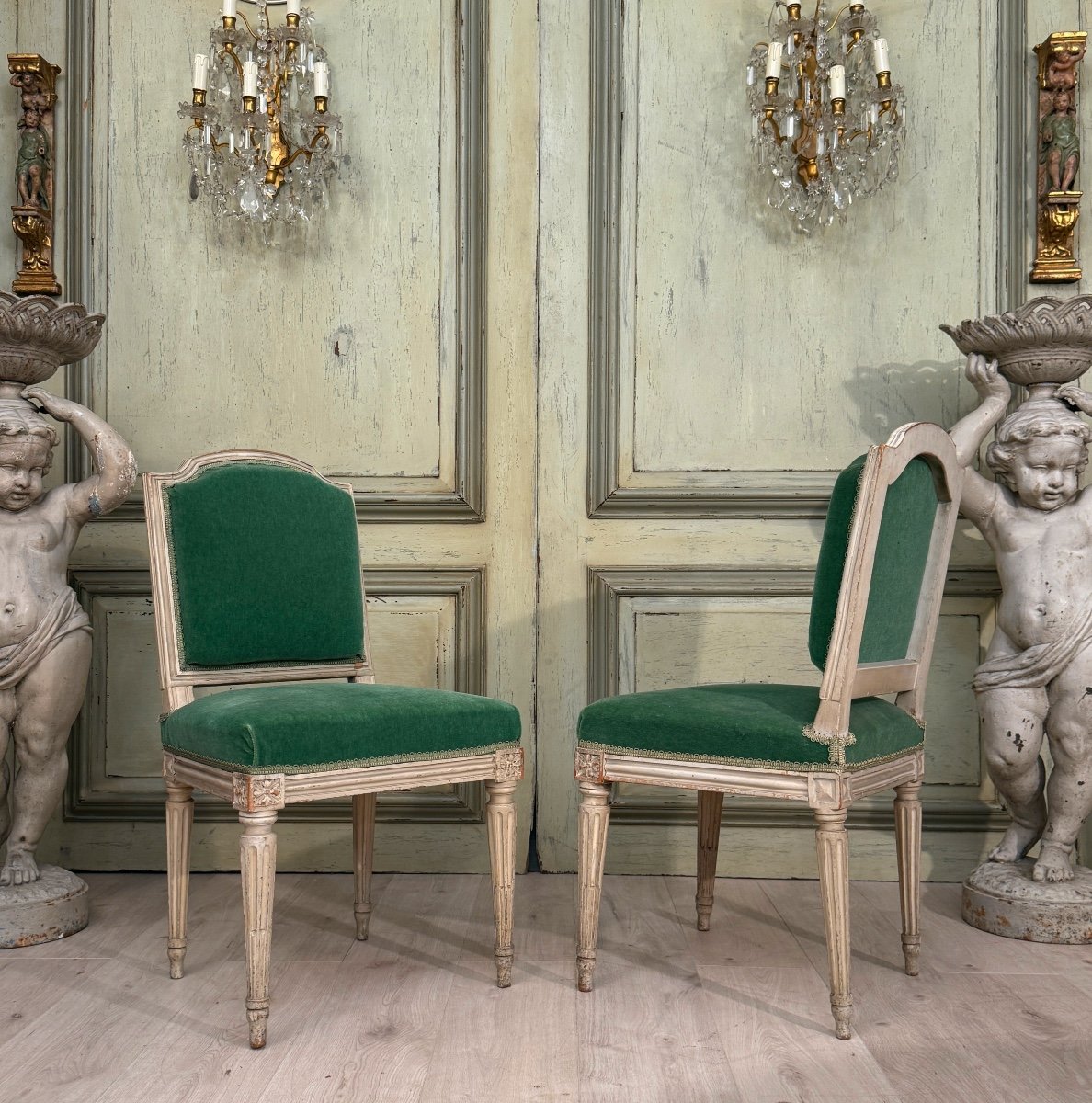 Brizard Sulpice, Paire De Chaises En Bois Laqué d'Epoque Louis XVI, Vers 1780-photo-1