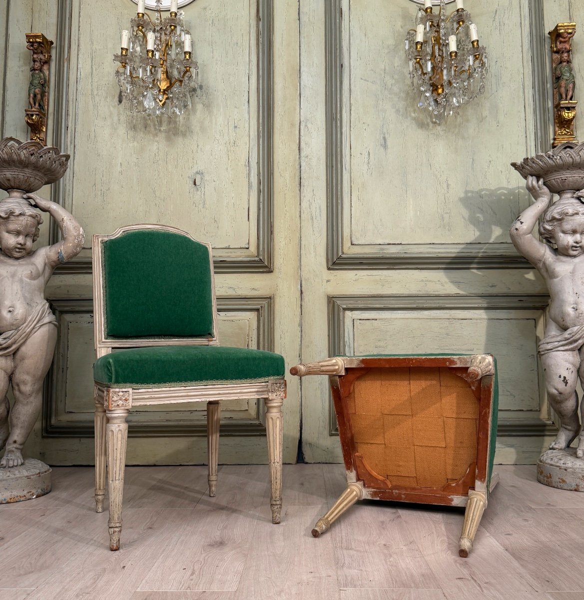 Brizard Sulpice, Paire De Chaises En Bois Laqué d'Epoque Louis XVI, Vers 1780-photo-3