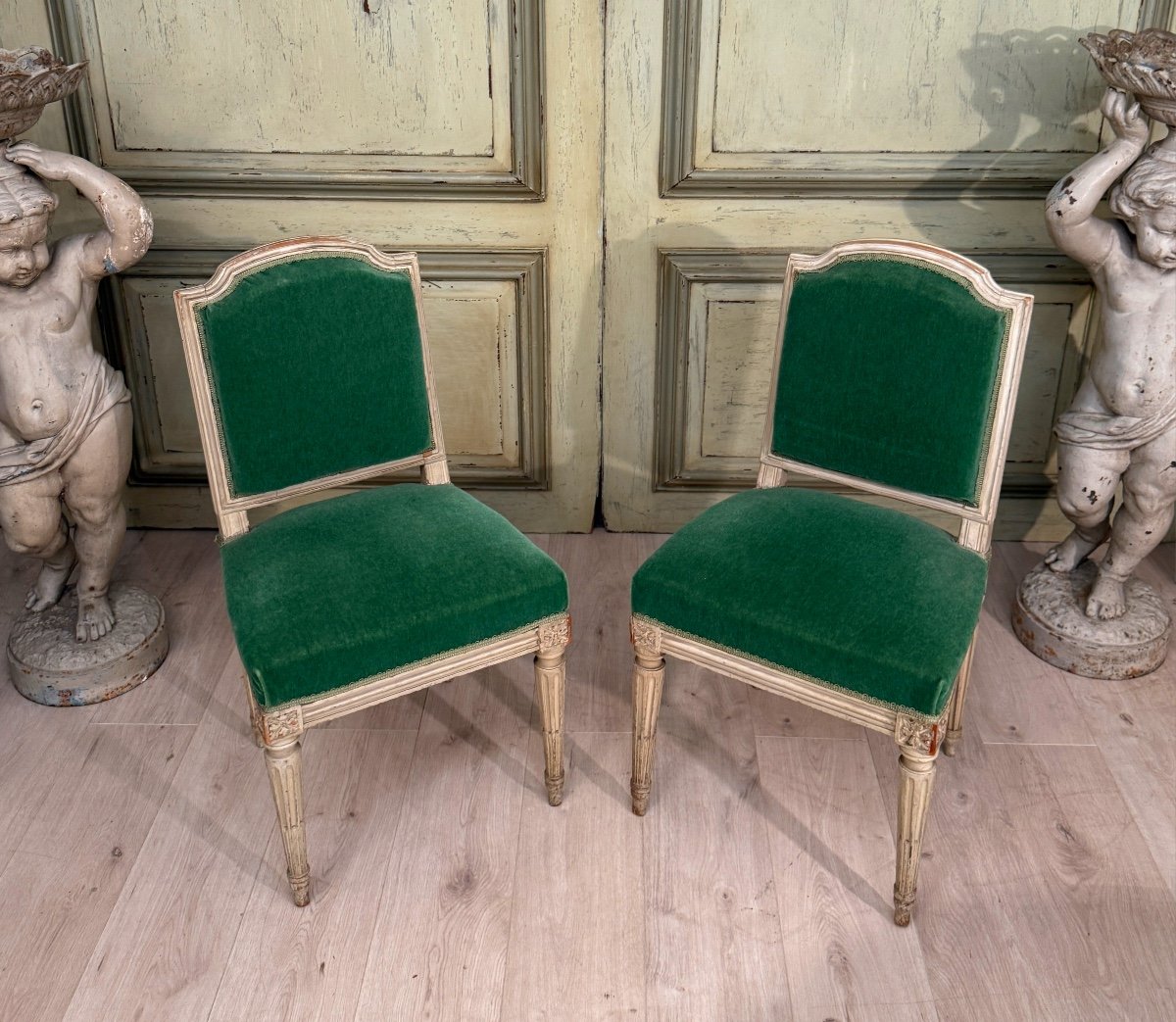 Brizard Sulpice, Paire De Chaises En Bois Laqué d'Epoque Louis XVI, Vers 1780-photo-6