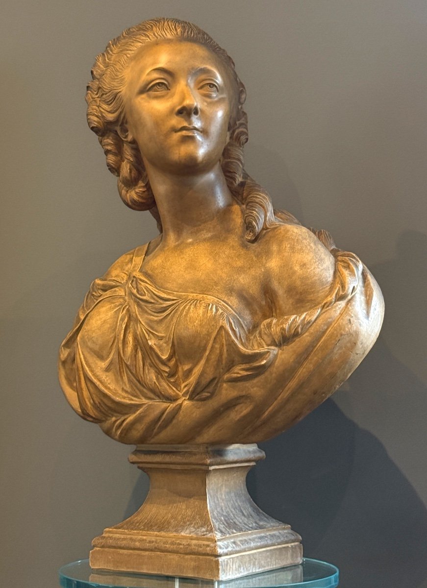 Augustin Pajou, Important Terracotta Bust Sculpture Of The Countess Du Barry, 19th Century