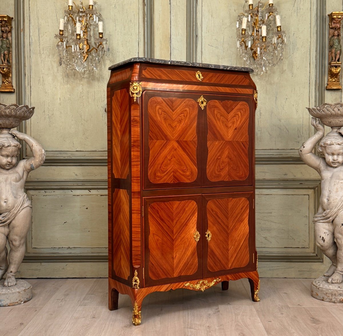 Nicolas Petit, Marquetry Secretary From The Transition Period, Circa 1760