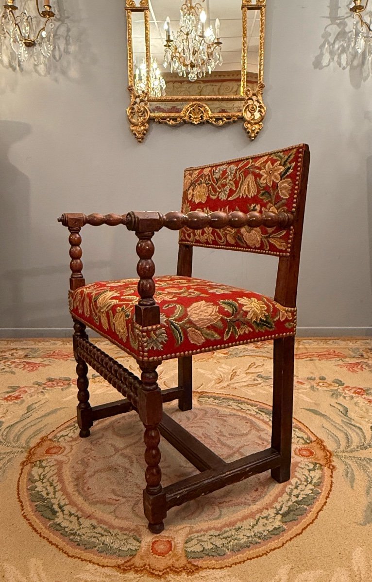 Chaise A Bras En Noyer d'Epoque Louis XIV XVIIème-photo-4