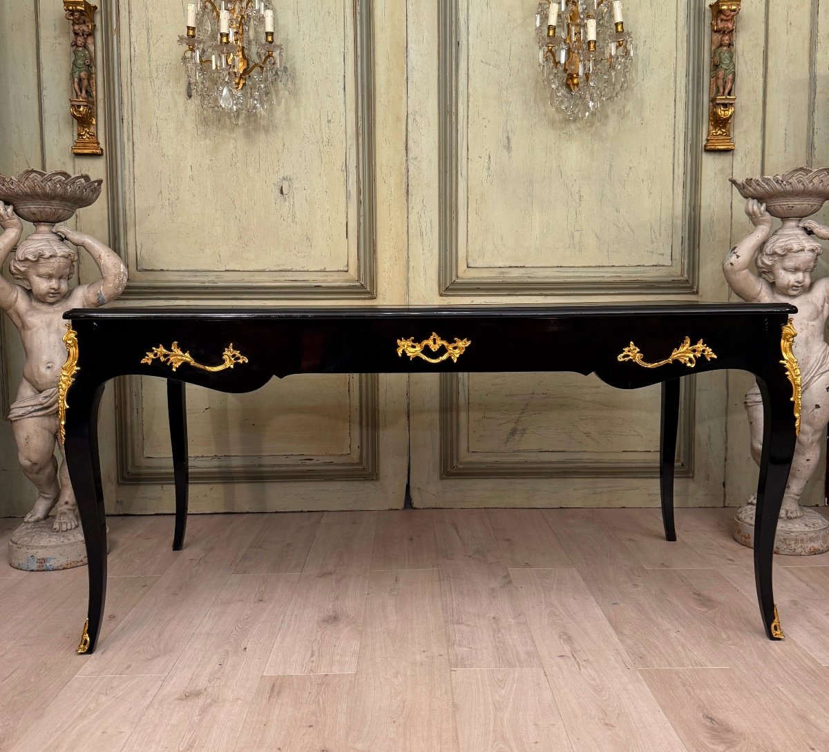 Maison Jansen, Louis XV Style Black Lacquered Desk Circa 1940-1950 -photo-3