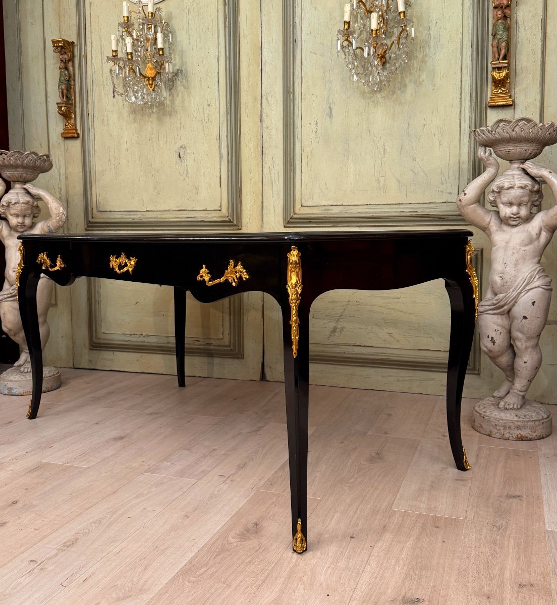 Maison Jansen, Louis XV Style Black Lacquered Desk Circa 1940-1950 -photo-5