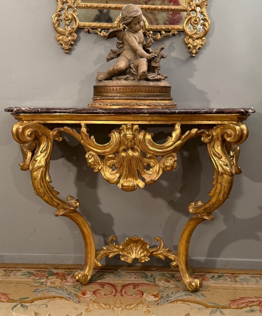 Console En Bois Doré d'Epoque Louis XV Vers 1750-photo-2