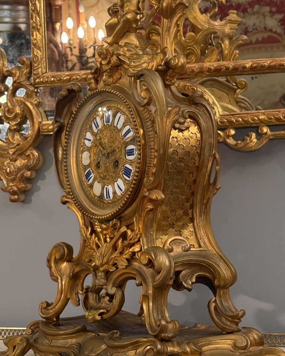 Important Louis XV Style Gilt Bronze Cartel Circa 1880-photo-5