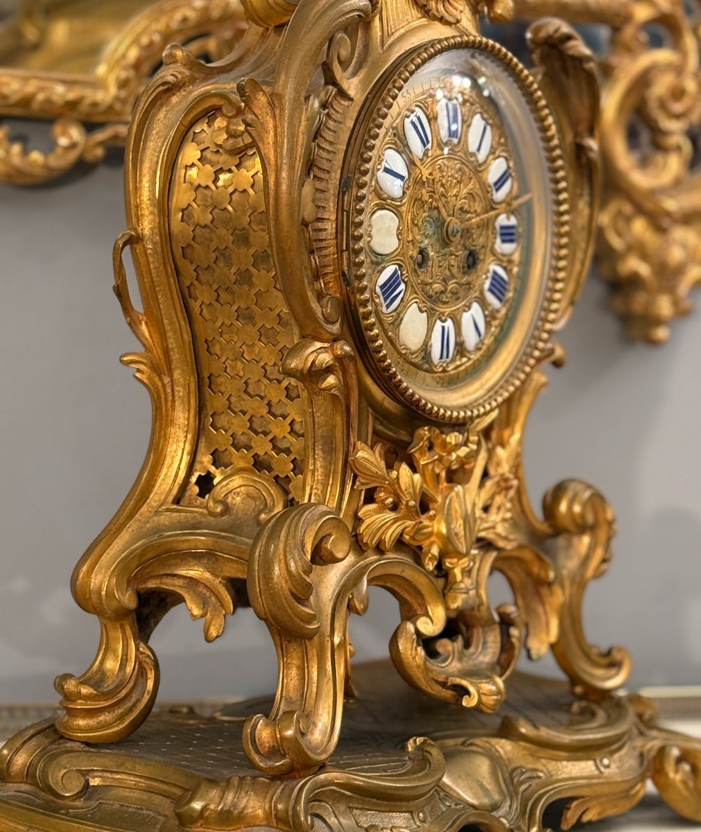 Important Louis XV Style Gilt Bronze Cartel Circa 1880-photo-7