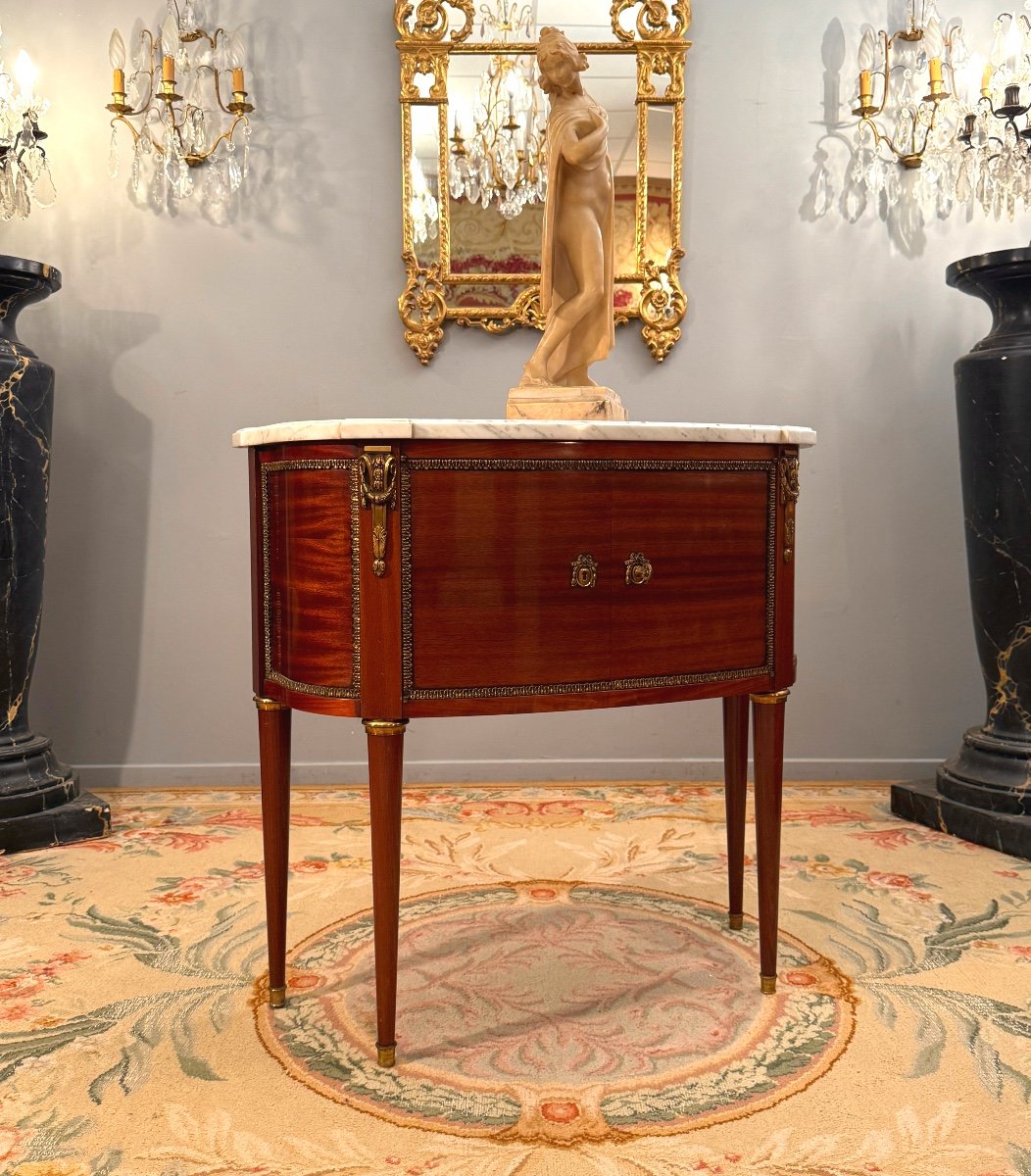 Louis XVI Style Half-moon Chest Of Drawers, Faubourg Work, Circa 1900-photo-2