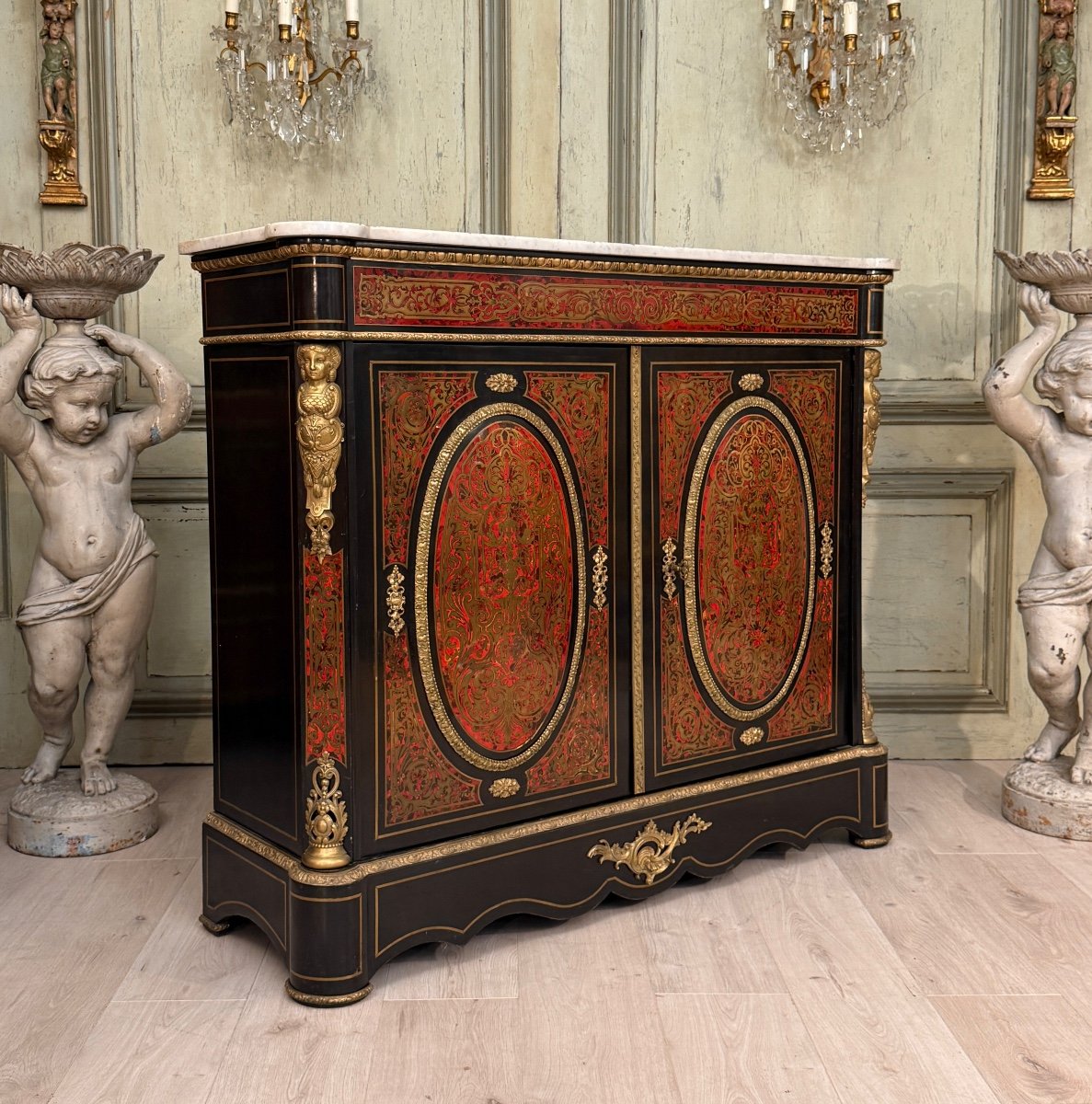 Two-door Sideboard With Boulle Marquetry, Napoleon III Period-photo-2