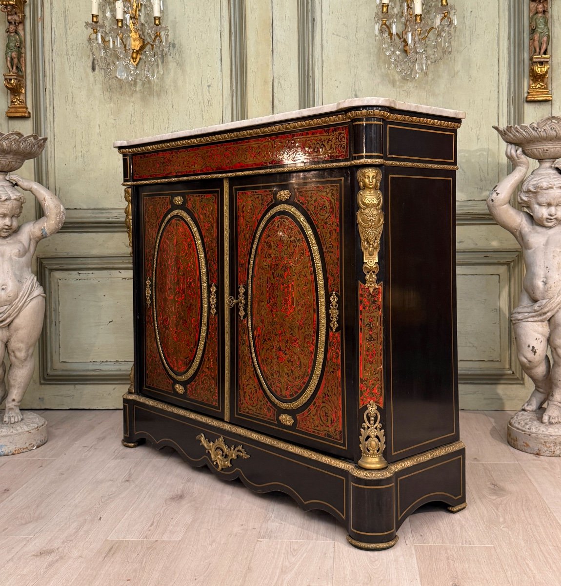 Two-door Sideboard With Boulle Marquetry, Napoleon III Period-photo-4