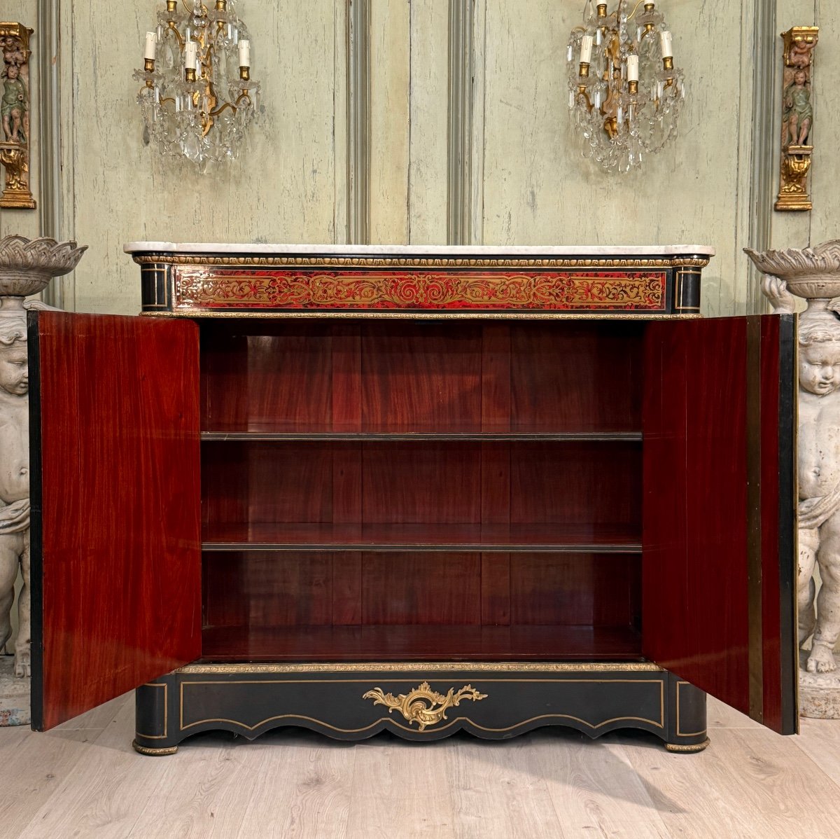 Two-door Sideboard With Boulle Marquetry, Napoleon III Period-photo-2