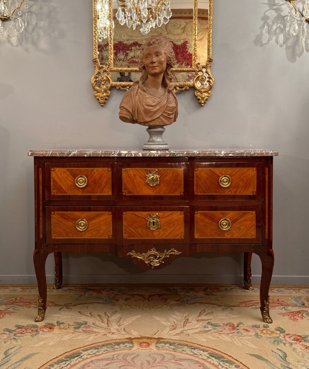 Transition Period Marquetry Chest Of Drawers Circa 1760-photo-2