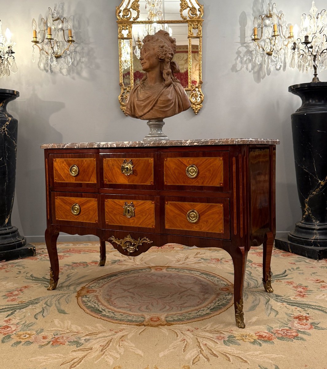 Transition Period Marquetry Chest Of Drawers Circa 1760-photo-3