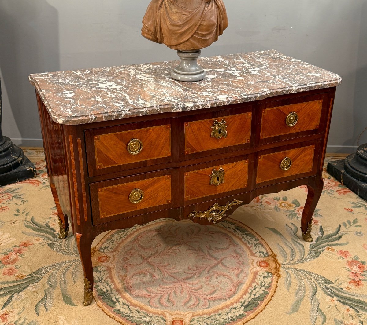 Transition Period Marquetry Chest Of Drawers Circa 1760-photo-4