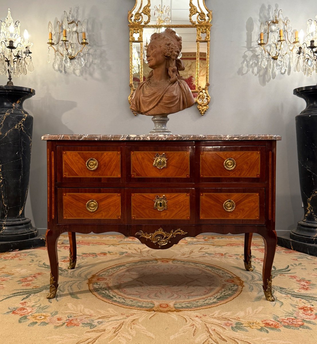 Transition Period Marquetry Chest Of Drawers Circa 1760-photo-5