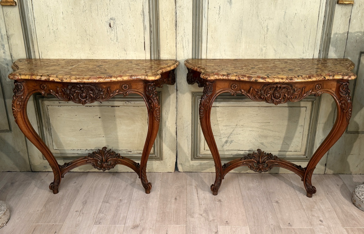 Maison Krieger, Paire De Consoles Estampillées De Style Louis XV, (1826 - 1910)-photo-1