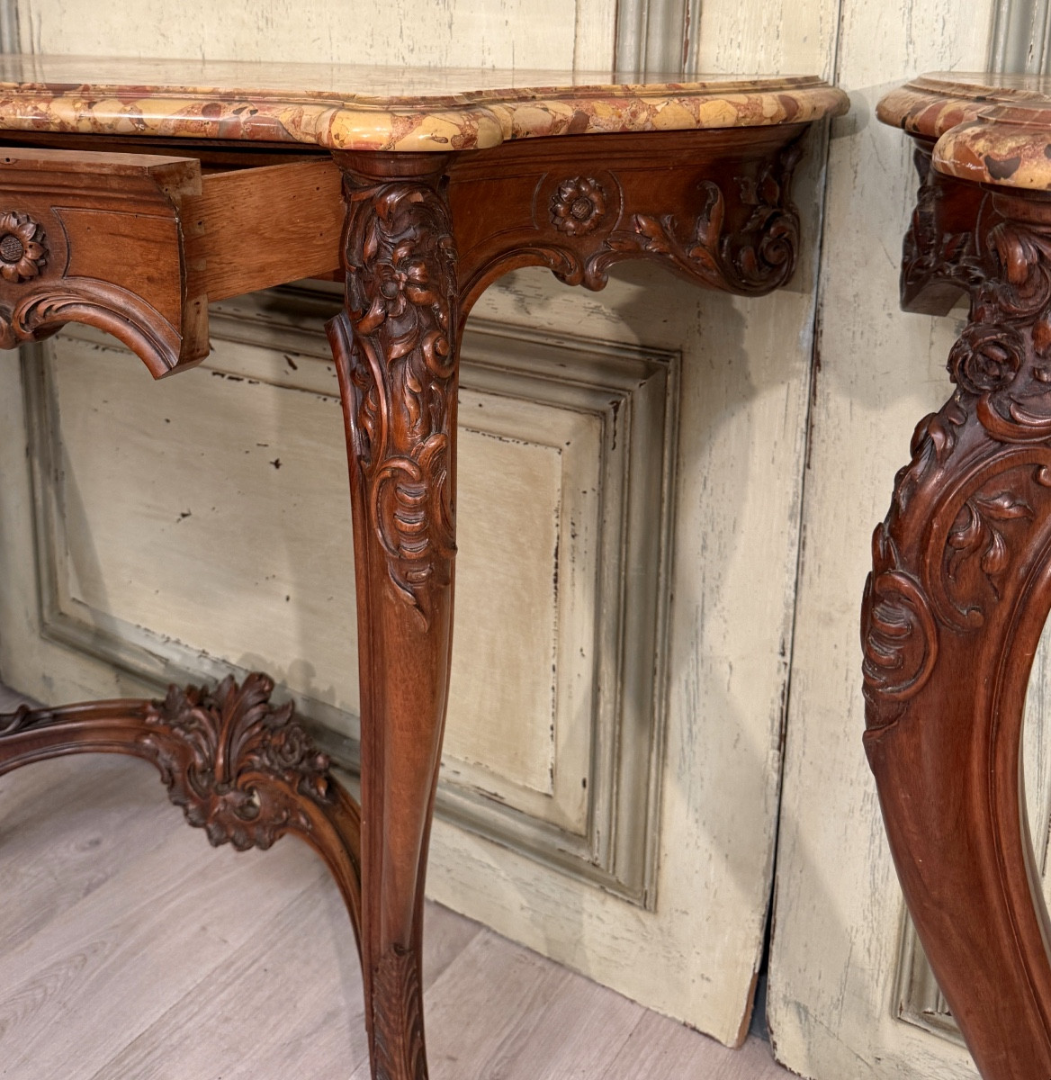 Maison Krieger, Paire De Consoles Estampillées De Style Louis XV, (1826 - 1910)-photo-7