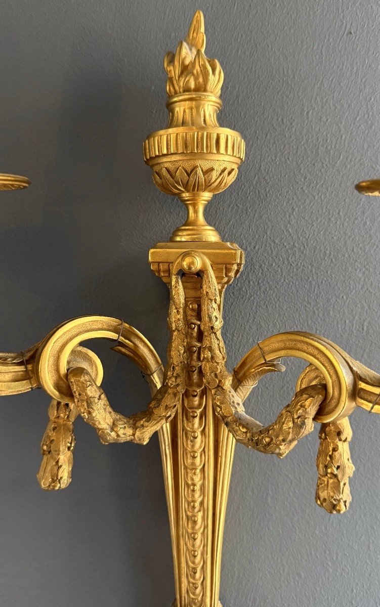 Paire d'Appliques En Bronze Doré De Style Louis XVI Epoque XIXème-photo-4