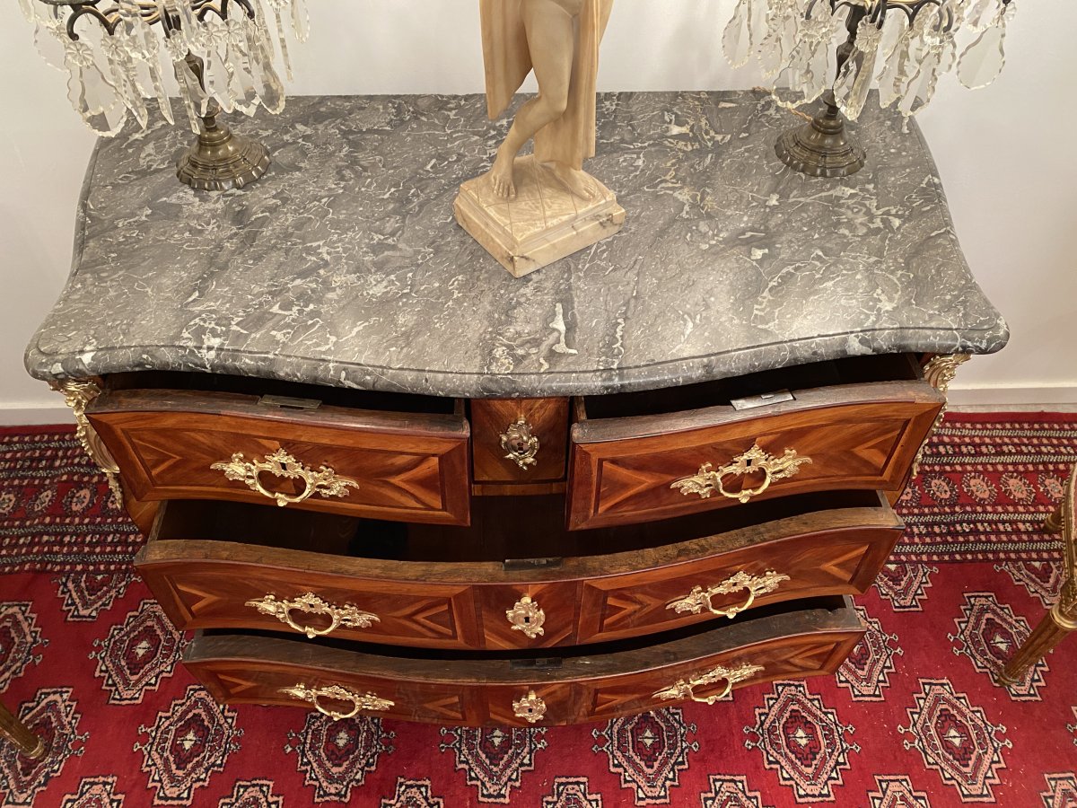 Curved Commode In Marquetry Louis XV Period Around 1730-photo-1