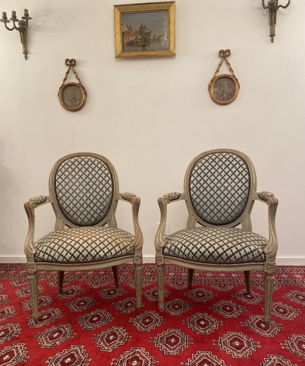 Pair Of Louis XVI Style Cabriolet Armchairs XIXth Century