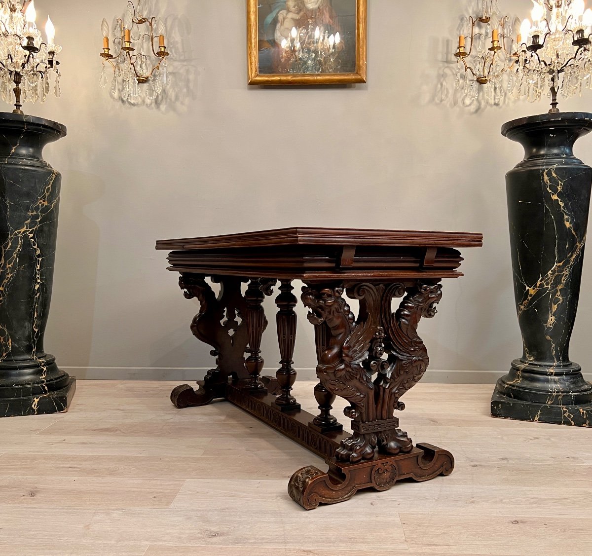 Table Renaissance En Noyer Sculpte Epoque XIXeme