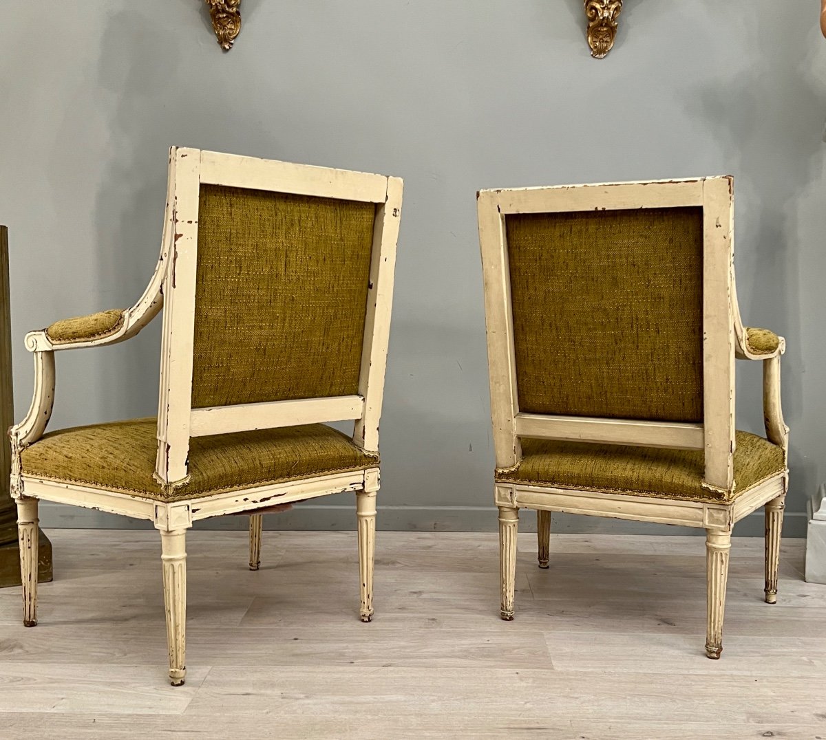 Suite De 2 Fauteuils A Dossier Plat d'Epoque Louis XVI Vers 1780-photo-1