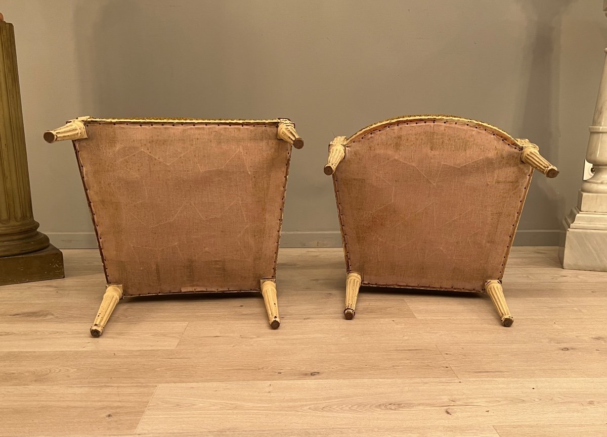 Suite De 2 Fauteuils A Dossier Plat d'Epoque Louis XVI Vers 1780-photo-4