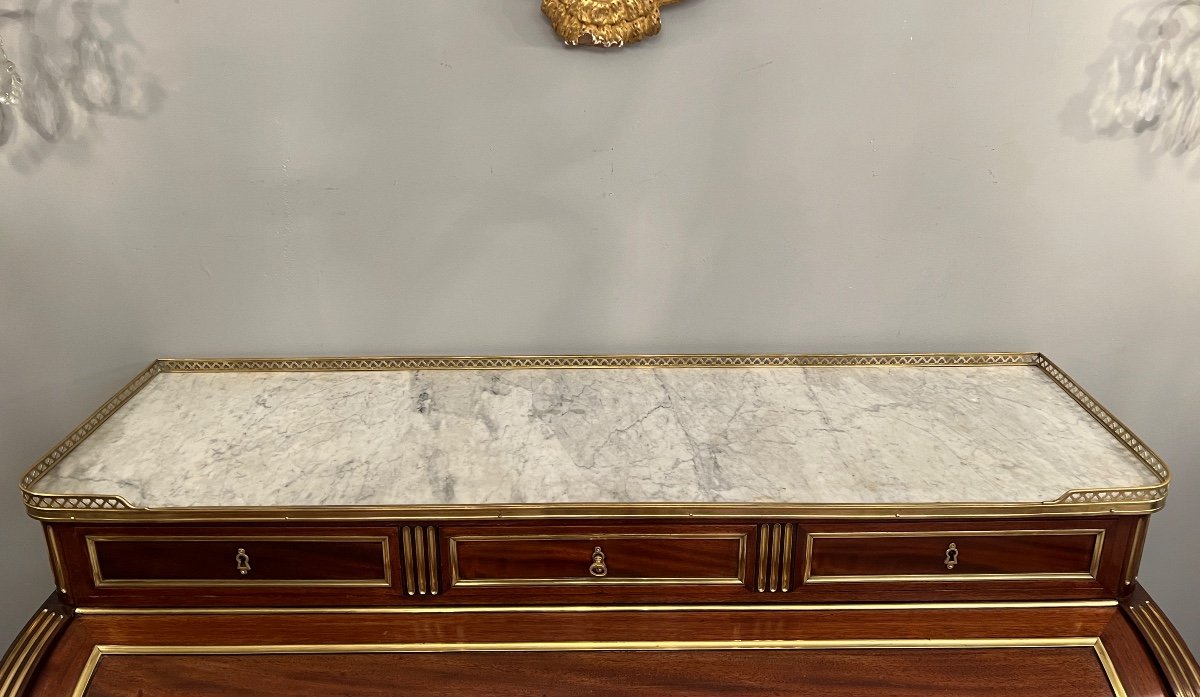 Important Bureau Cylindre En Acajou De Style Louis XVI Vers 1860-photo-6