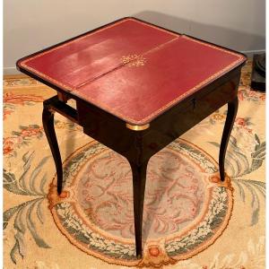 Rare Table A Jeu Tric Trac Laquée Noire d'Epoque Louis XV Vers 1750