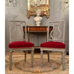 Pair Of Louis XVI Period Chairs In Lacquered Wood Around 1770