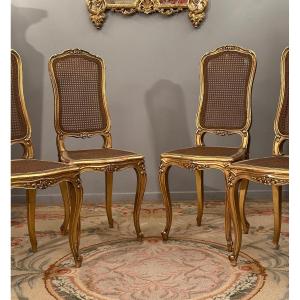 Suite De 4 Chaises De Musiciens En Bois Doré d'Epoque Napoleon III