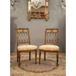 Pair Of Louis XVI Period Gilded Wood Chairs Circa 1780