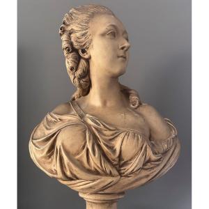 Augustin Pajou, Terracotta Bust Sculpture The Countess Du Barry 19th Century