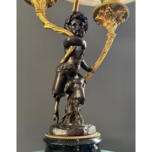 Chandelier Pied De Lampe Satyr En Bronze de Style Louis XVI