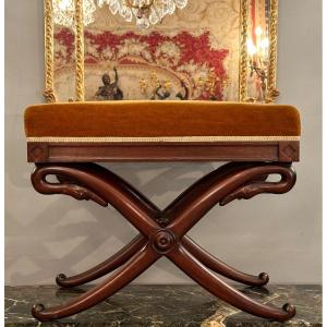 Restoration Style Stool In Mahogany Around 1930