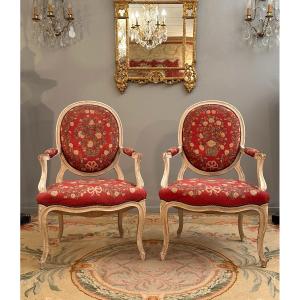 Pair Of Louis XV Louis XVI Transition Style Armchairs 19th Century