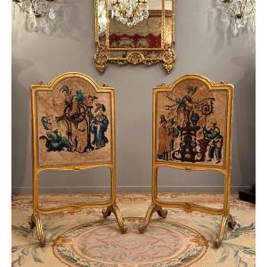 Pair Of Firewalls In Golden Wood From Napoleon III Period Circa 1860