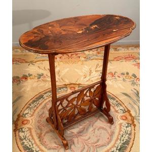 Emile Gallé, Rare Art Nouveau Pedestal Table With Swallows (1846 - 1904)