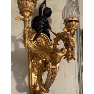 Importante Paire d'Appliques En Bronze Cherubin Epoque Napoleon III (81 cm)