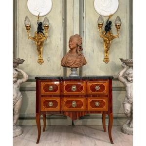 Transition Period Marquetry Sauteuse Chest Of Drawers Circa 1760