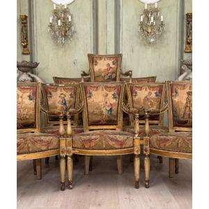 Mobilier De Château En Bois Laqué d'Epoque Directoire Vers 1790