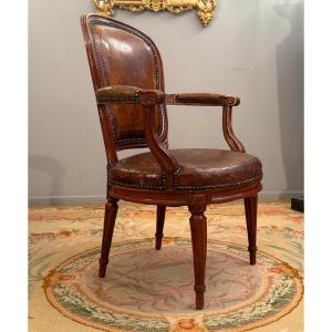 Fauteuil De Bureau En Acajou d'Epoque Louis XVI Vers 1780