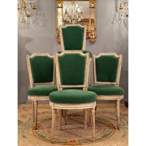 Paul François Jean, Suite De Cinq Chaises En Bois Laque Estampillée d'Epoque Louis XVI 