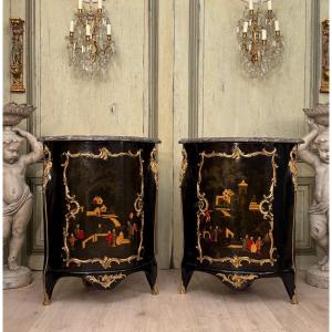 Pair Of Chinese Lacquer Corner Cabinets From The Louis XV Period, Circa 1750