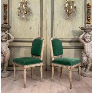 Brizard Sulpice, Pair Of Louis XVI Period Lacquered Wood Chairs, Circa 1780