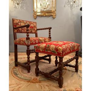 Chaise A Bras En Noyer d'Epoque Louis XIV XVIIème