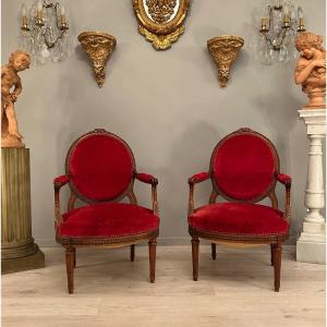 Paire De Larges Fauteuils De Style Louis XVI Epoque Fin XIXeme