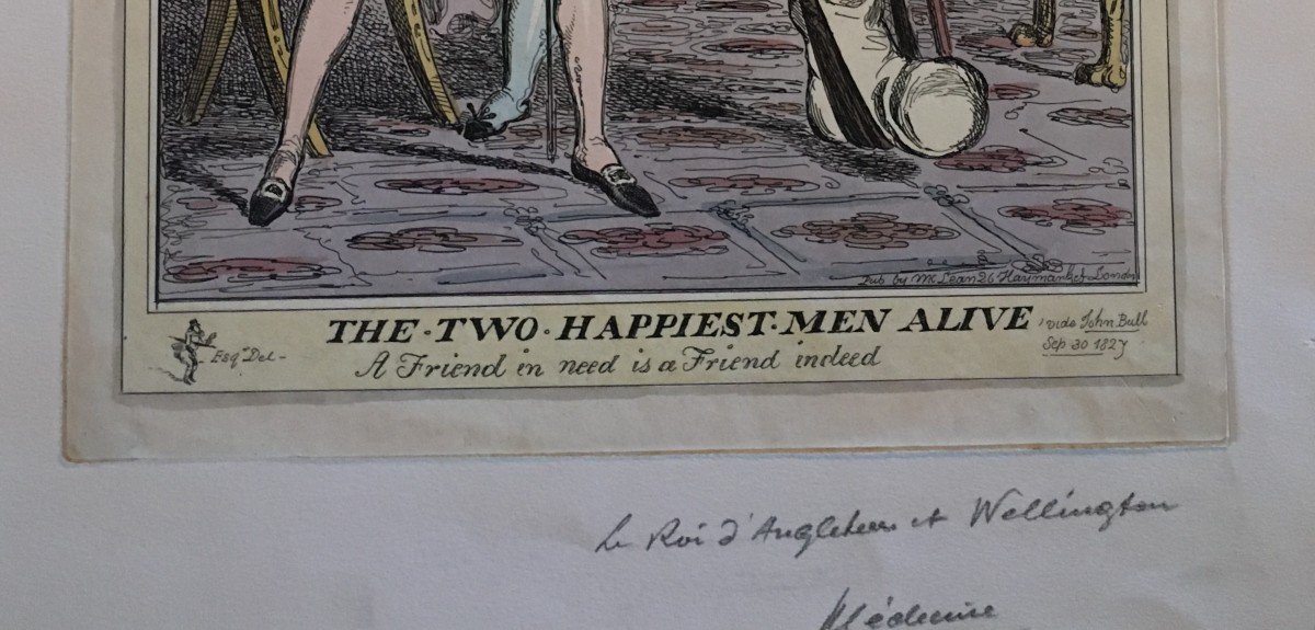 Gravure satirique réhaussée "The two happiest men alive" by James Gillray.-photo-2