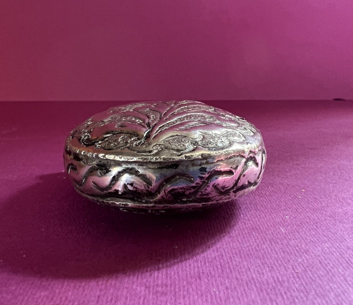 Hip Flask, Oval Silver Flask With Its Cap Held By A Chain. Tunisia XIXth-photo-3